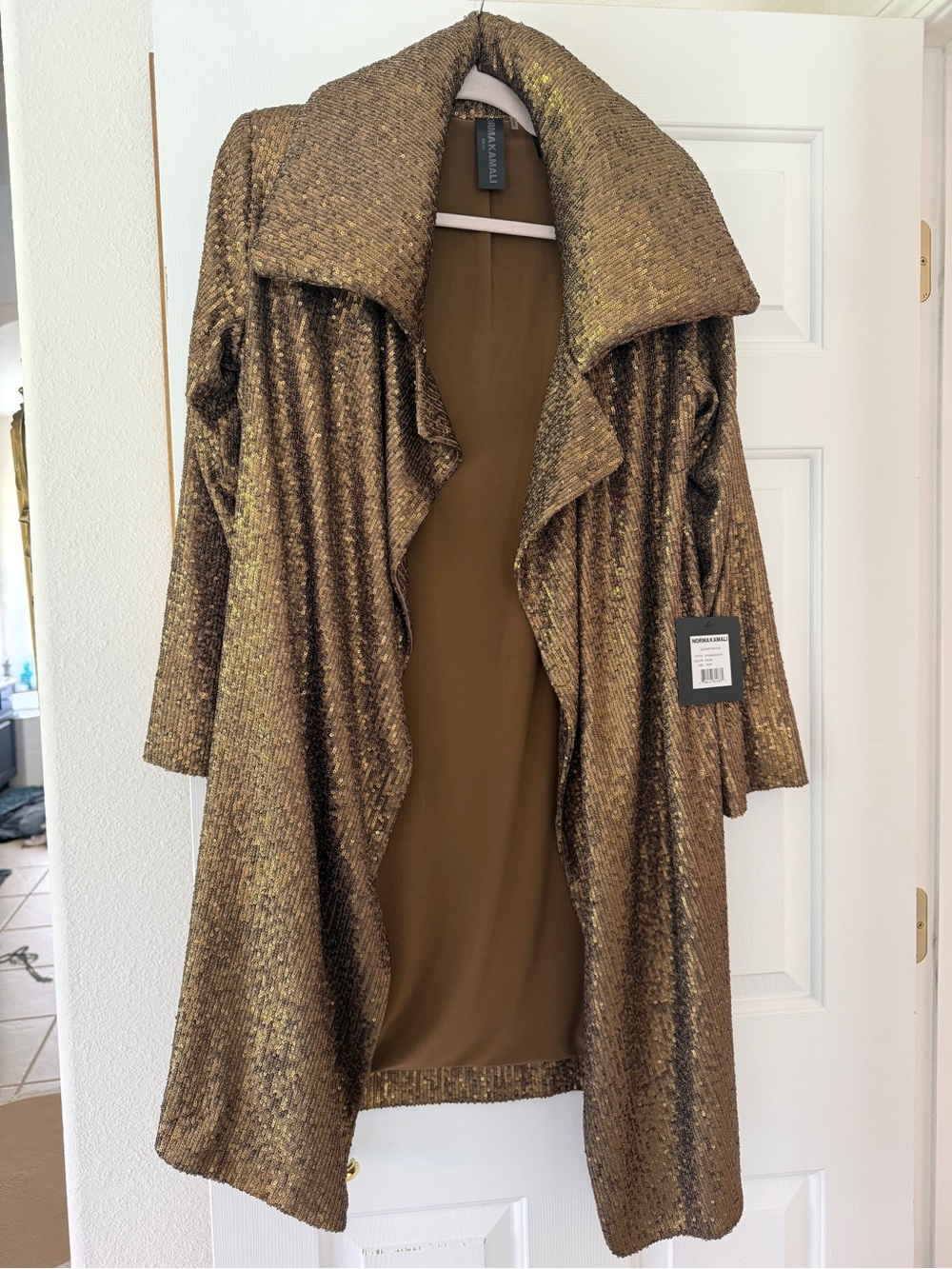 NWT Norma Kamali Bronze Sequined Oversized Overcoat in Size XS (fits up to a L)